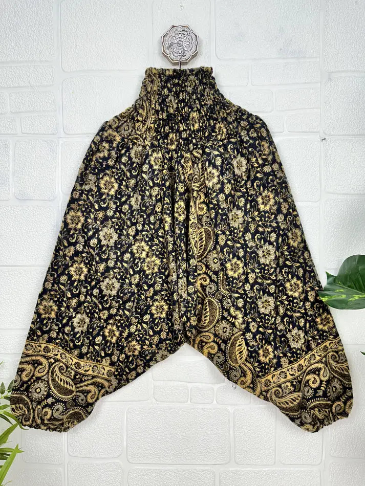 Unisex Yak Wool Blend Harem Pants in floral