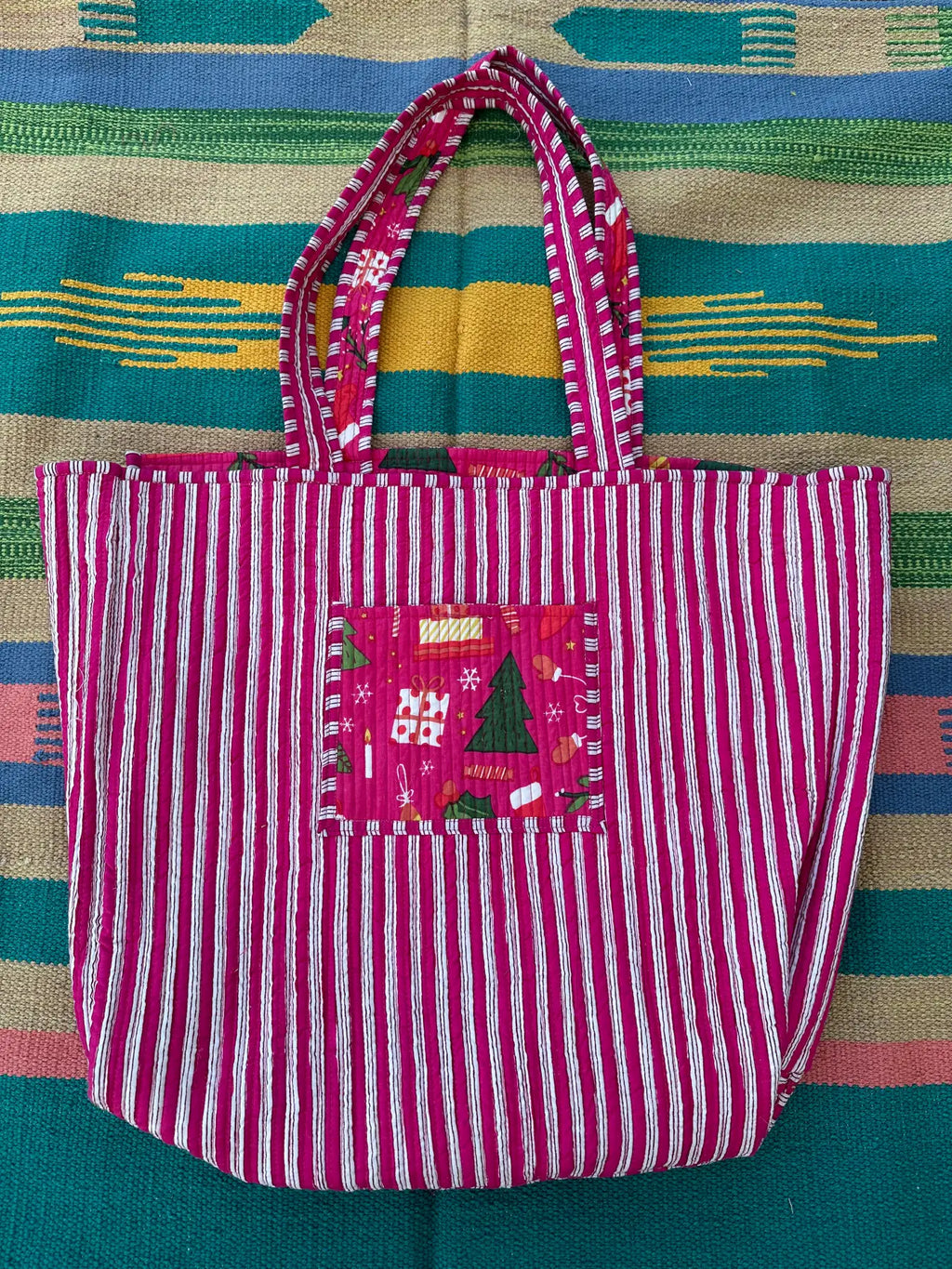 reversible Cotton Tote Bag in pink green