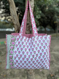reversible Cotton Tote Bag in pink white
