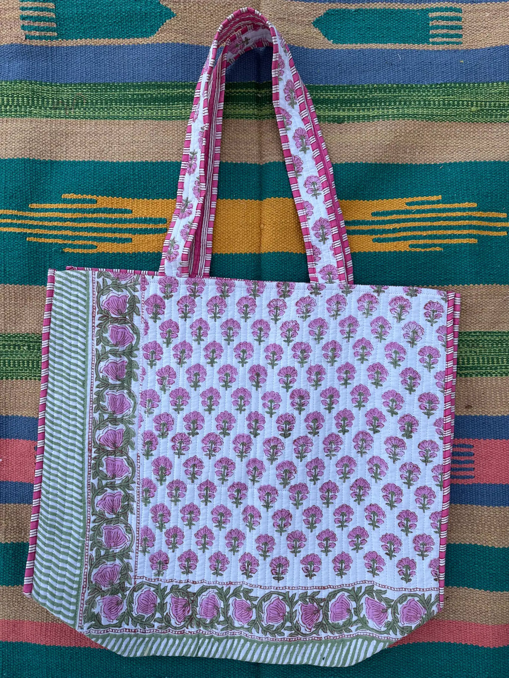 reversible Cotton Tote Bag in pink white