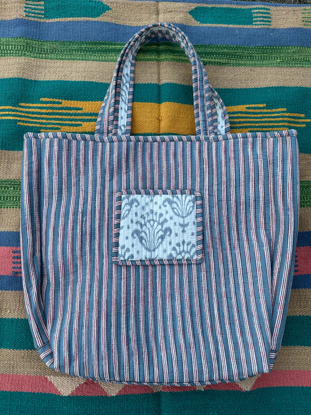 reversible Cotton Tote Bag in white gray motif