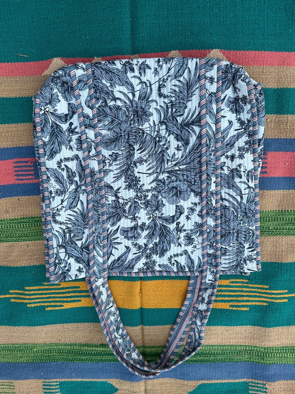 Quilted Cotton Extra Large Tote Bag, Reversible Weekender Shoulder Bag, Eco Friendly Sturdy Grocery Shopping White Gray Gardenia