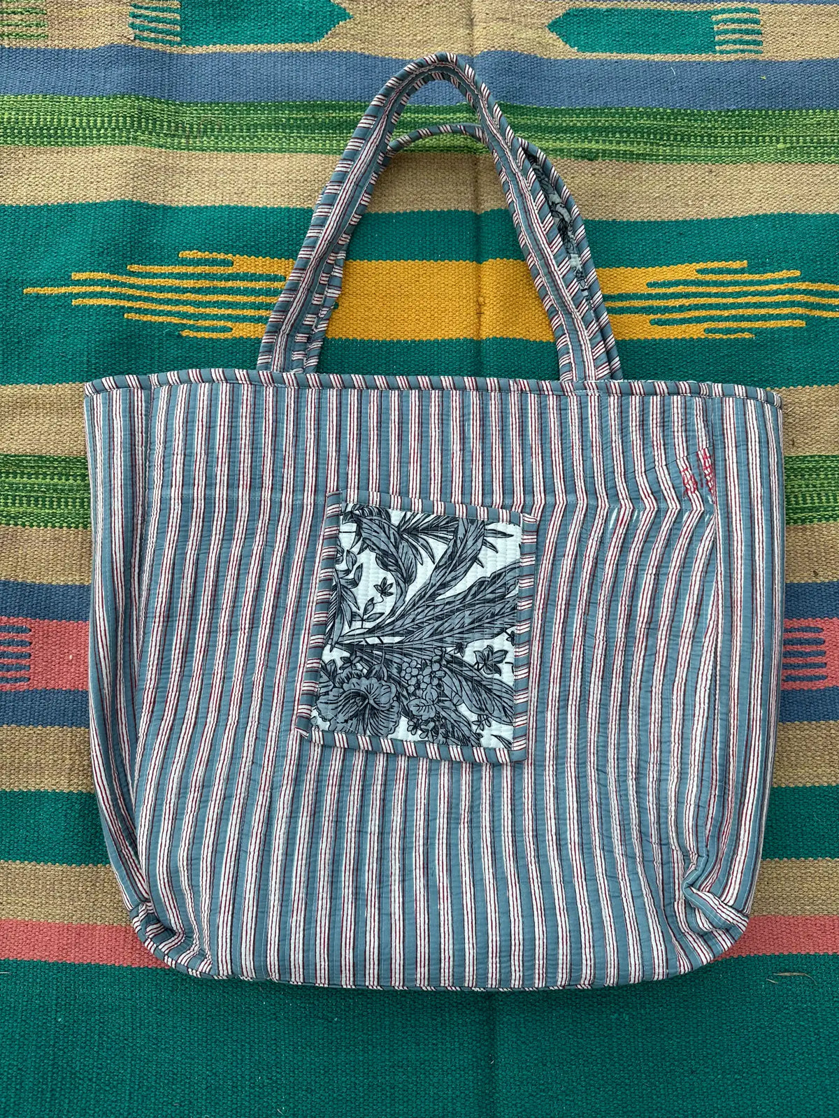 Quilted Cotton Extra Large Tote Bag, Reversible Weekender Shoulder Bag, Eco Friendly Sturdy Grocery Shopping White Gray Gardenia