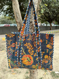 reversible Velvet & Cotton Tote Bag in ochre