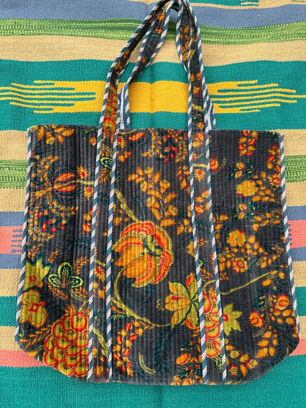 reversible Velvet & Cotton Tote Bag in ochre