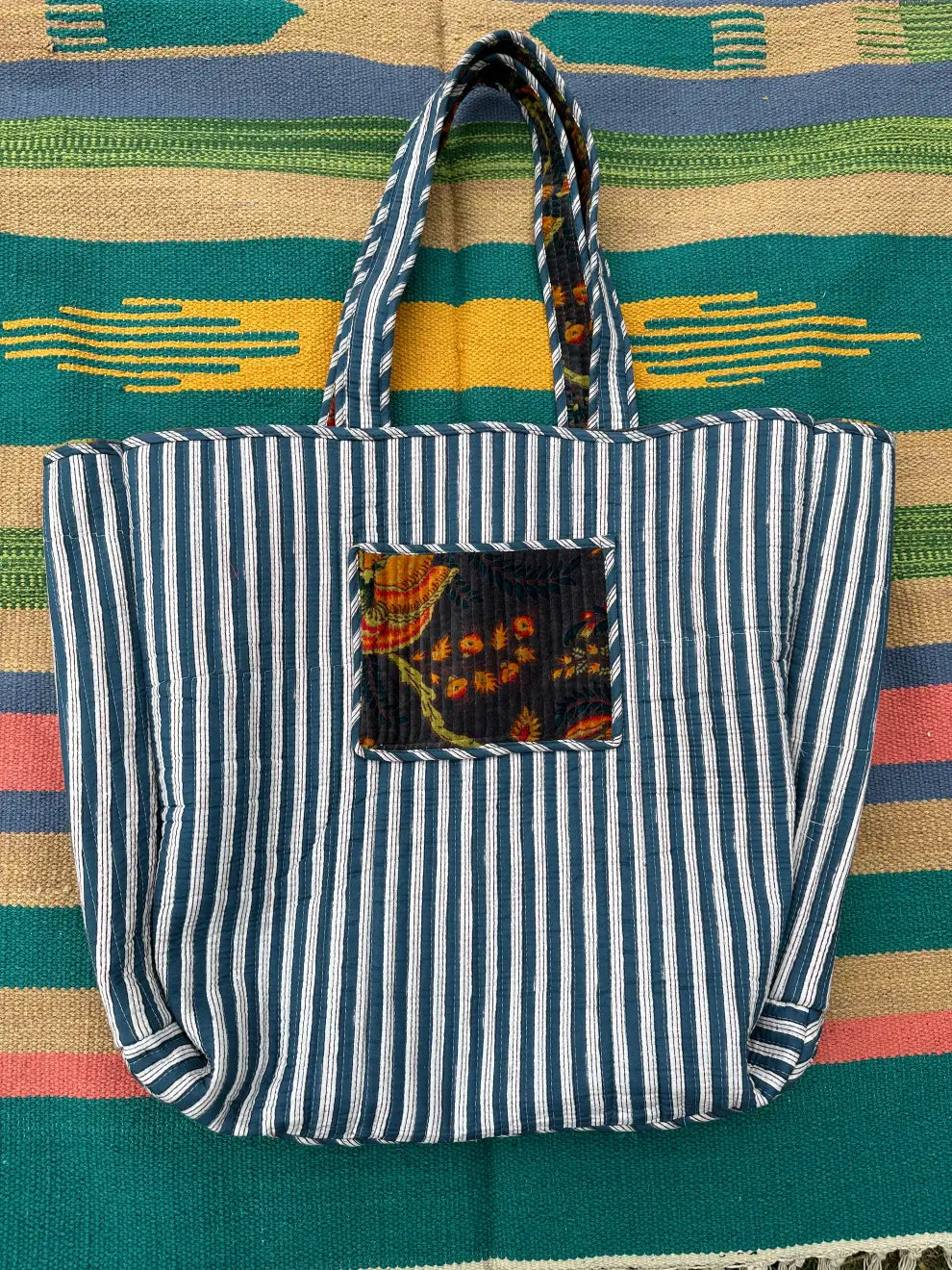 reversible Velvet & Cotton Tote Bag in ochre