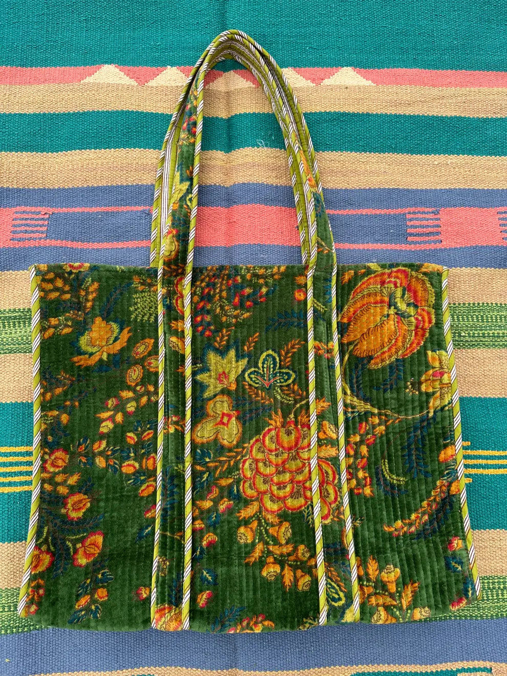 reversible Velvet & Cotton Tote Bag in ochre