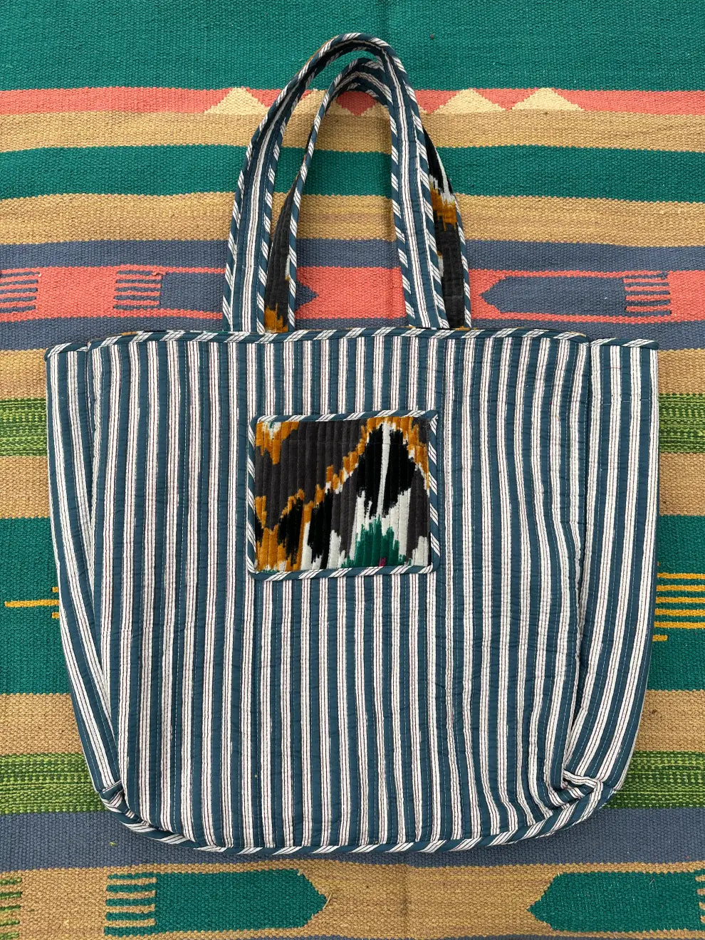 reversible Velvet & Cotton Tote Bag in ochre
