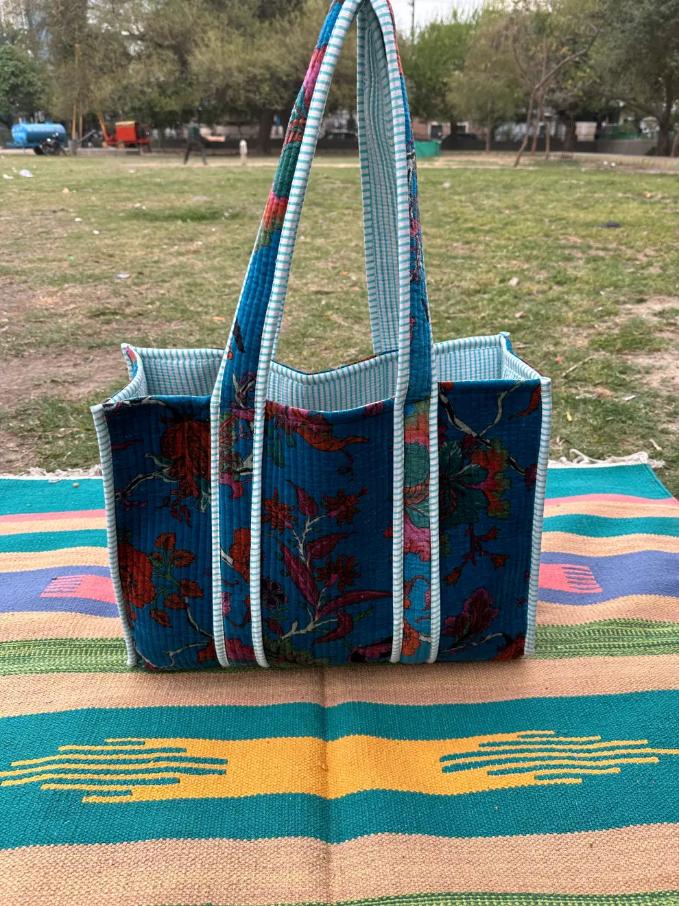 reversible Velvet & Cotton Tote Bag in ochre