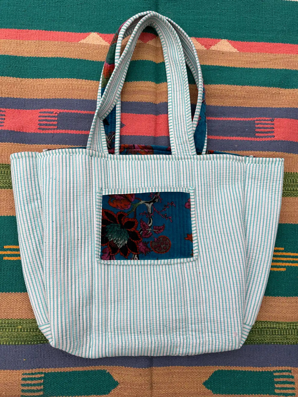 reversible Velvet & Cotton Tote Bag in ochre