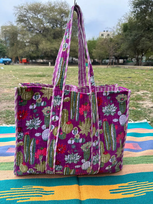 Boho Tote Bag Large Reversible Quilted Velvet Cotton | Beach Weekend Bag Eco friendly Sustainable Sturdy Grocery Shopping Ochre