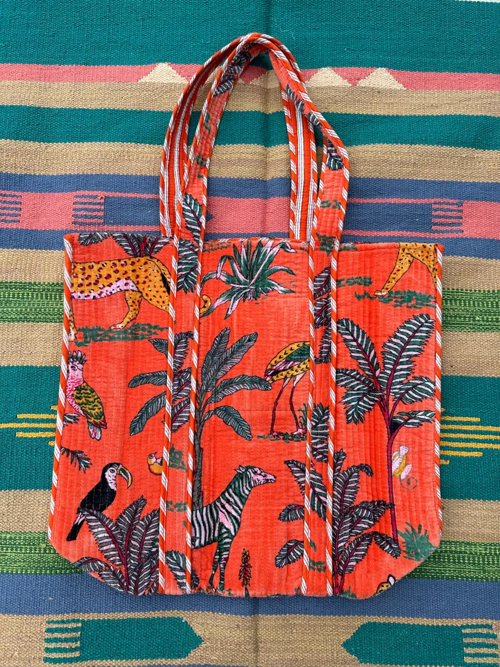 reversible Velvet & Cotton Tote Bag in ochre