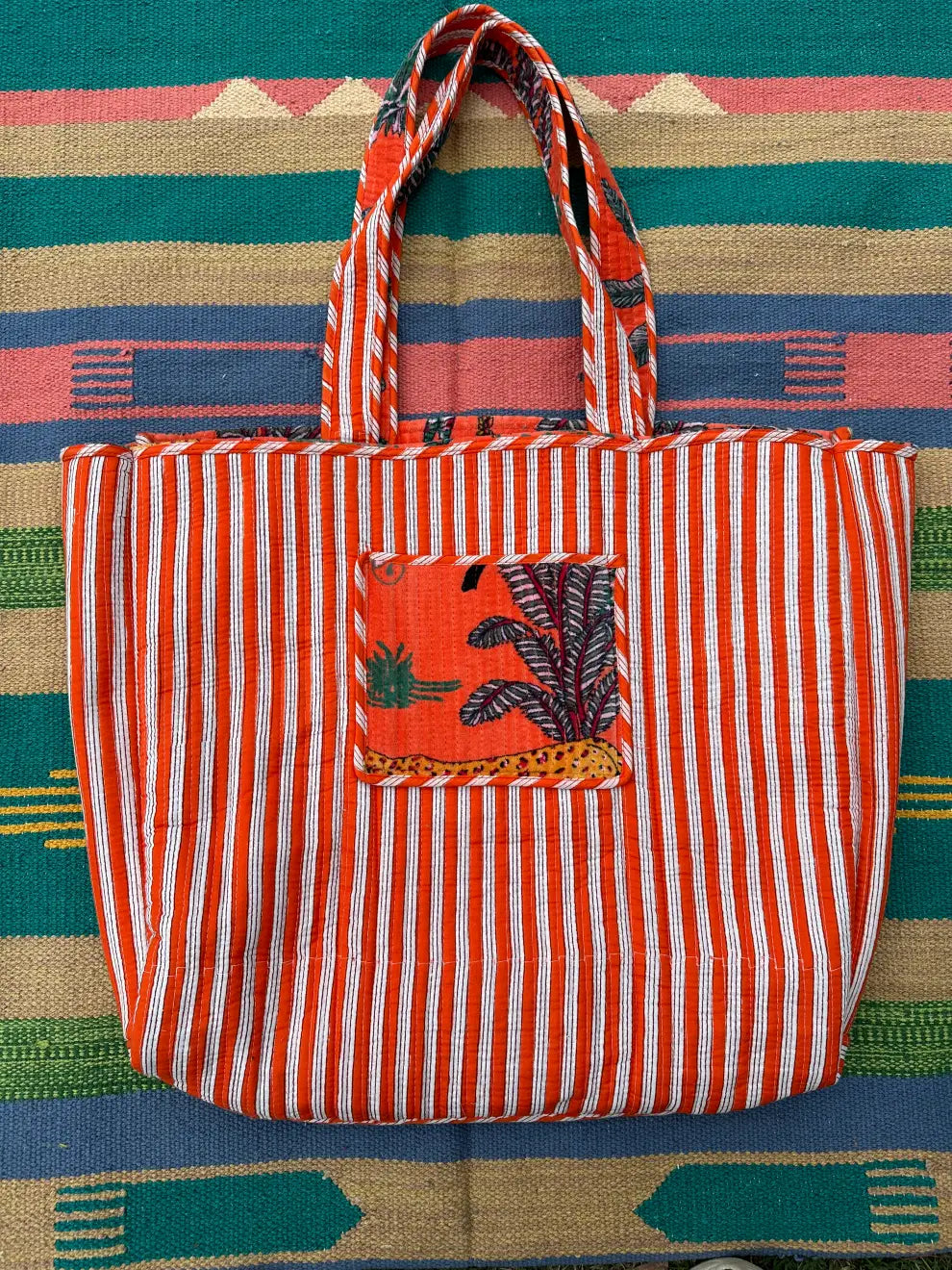 reversible Velvet & Cotton Tote Bag in ochre
