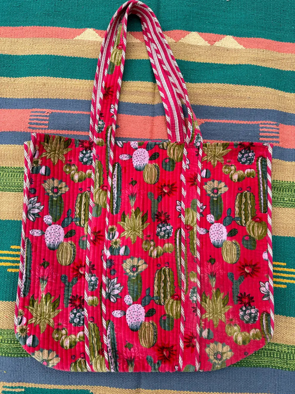reversible Velvet & Cotton Tote Bag in ochre