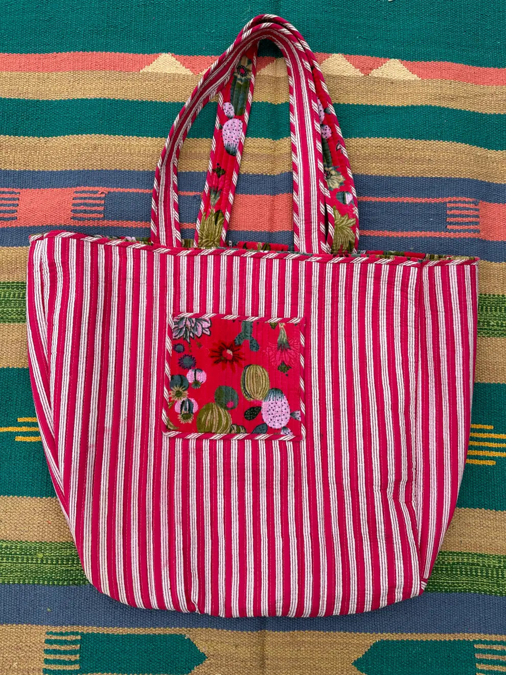 reversible Velvet & Cotton Tote Bag in ochre