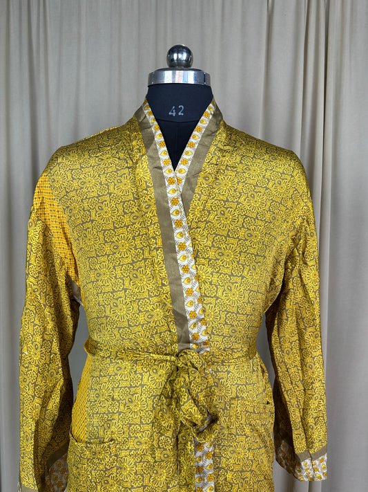 Silky Soft Men’s Kimono Robe | Masculine Elegant Classic Sustainable Vintage House Robe gift, Timeless Comfy Lounge Beach Wear, Green Floral