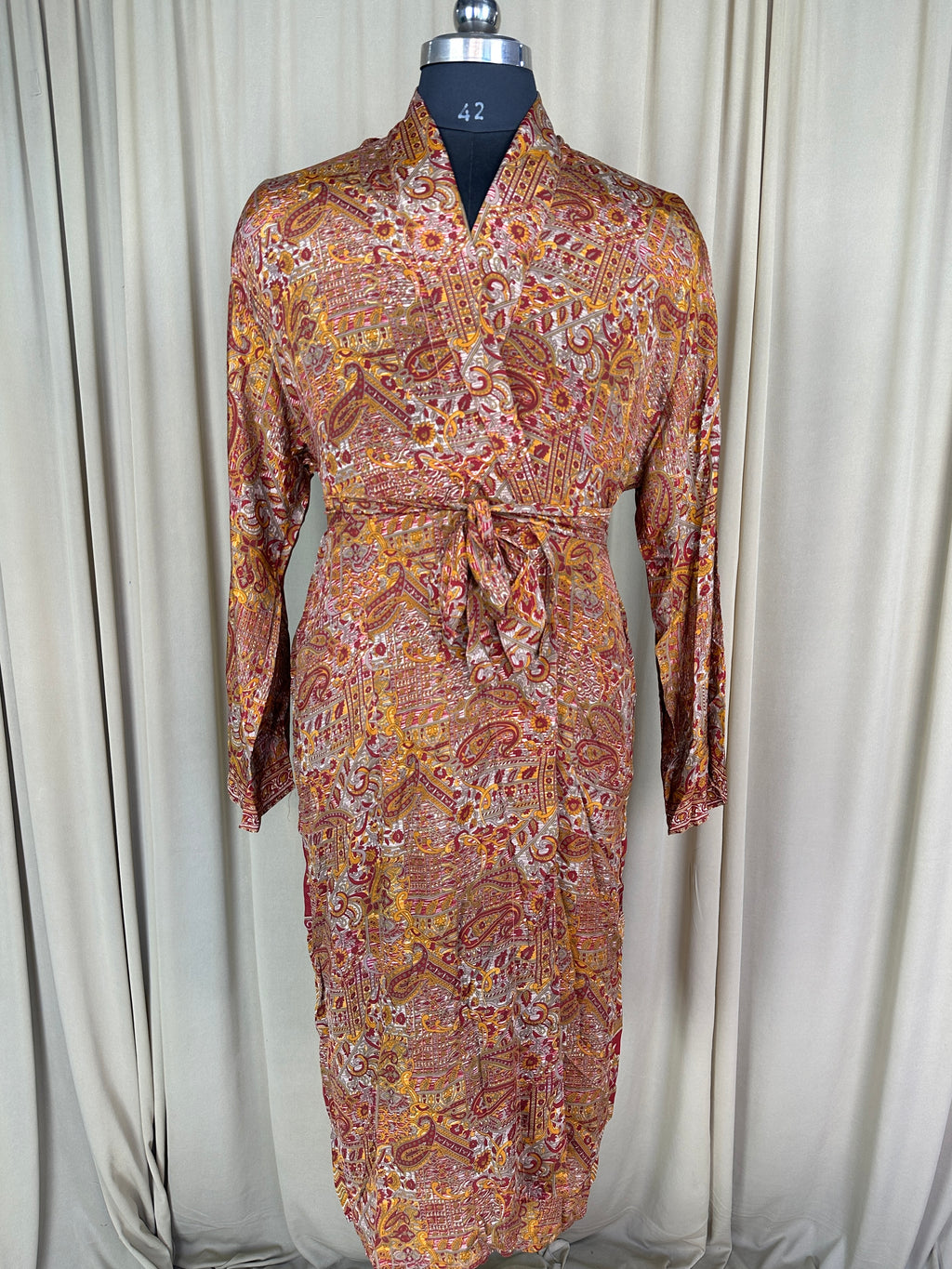 Men's Silky Kimono Robe in red paisley
