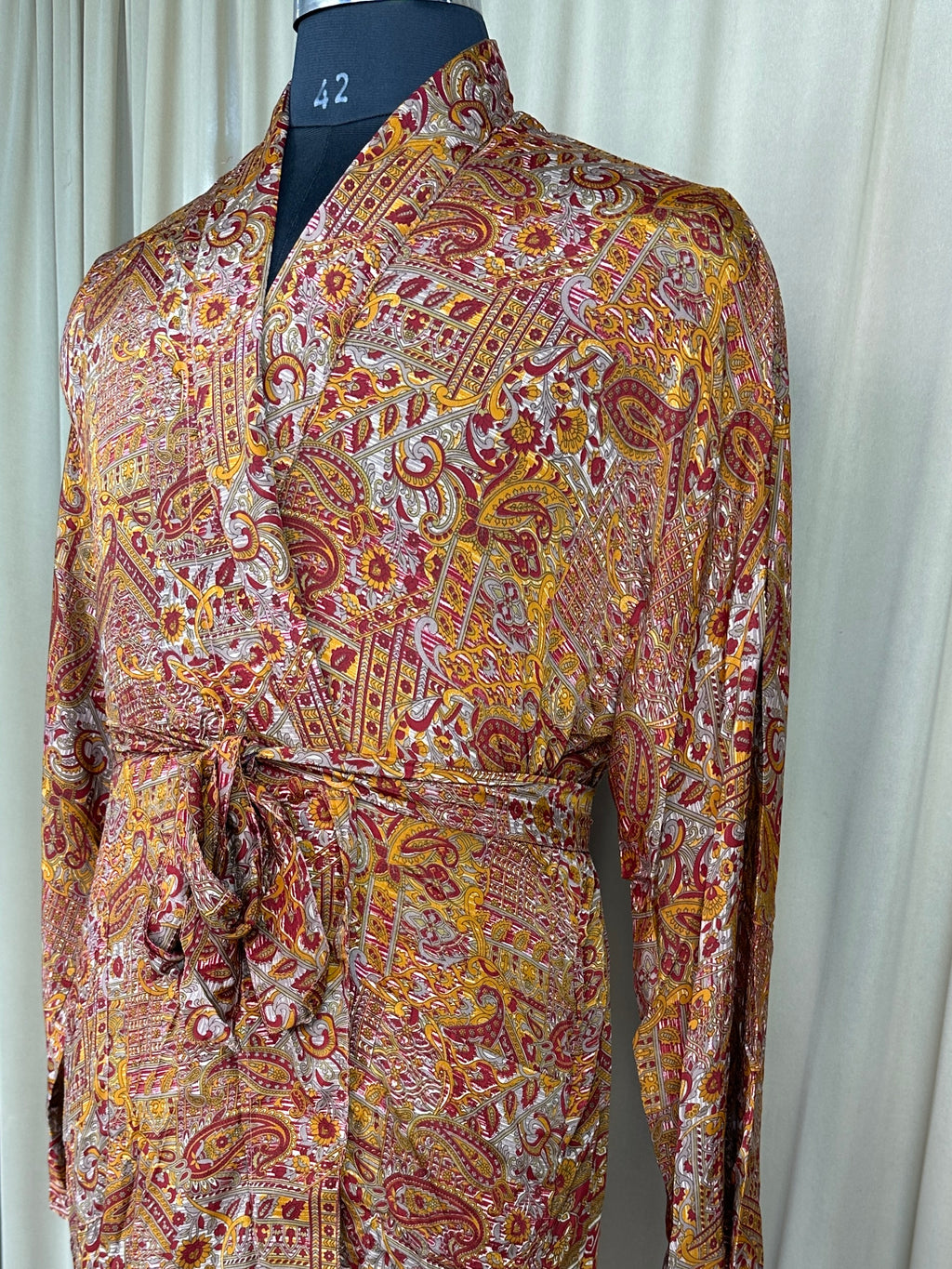 Men's Silky Kimono Robe in red paisley