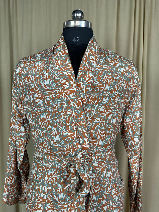 Silky Soft Men’s Kimono Robe | Masculine Elegant Classic Sustainable Vintage House Robe gift, Timeless Comfy Lounge Beach Wear Orange Floral