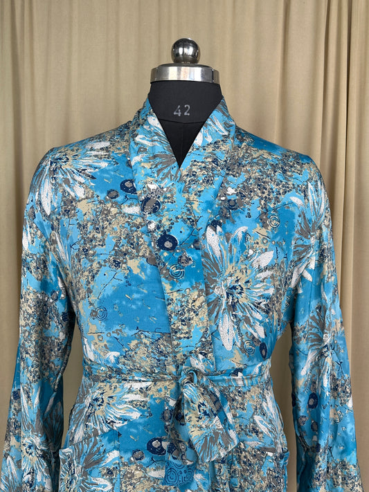 Silky Soft Men’s Kimono Robe | Masculine Elegant Classic Sustainable Vintage House Robe gift, Timeless Comfy Lounge Beach Wear | Blue Floral