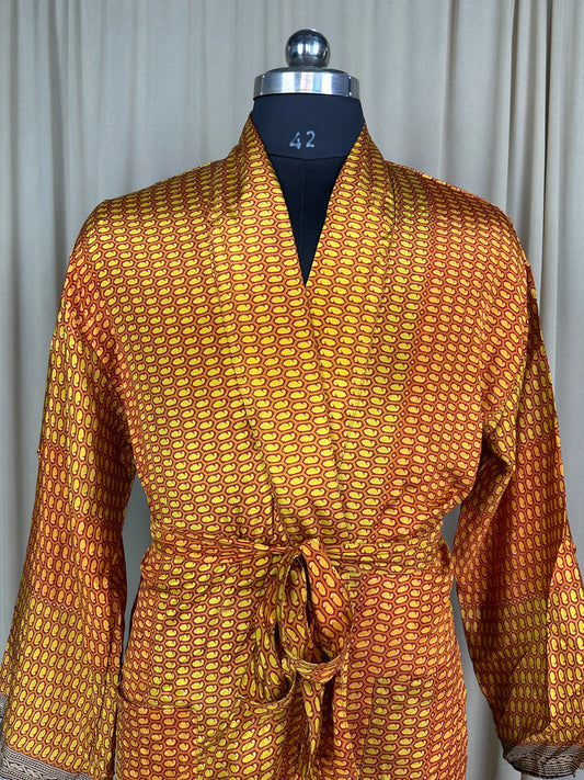 Silky Soft Men’s Kimono Robe, Masculine Elegant Classic Sustainable Vintage House Robe gift, Timeless Comfy Lounge Beach Wear Orange Paisley
