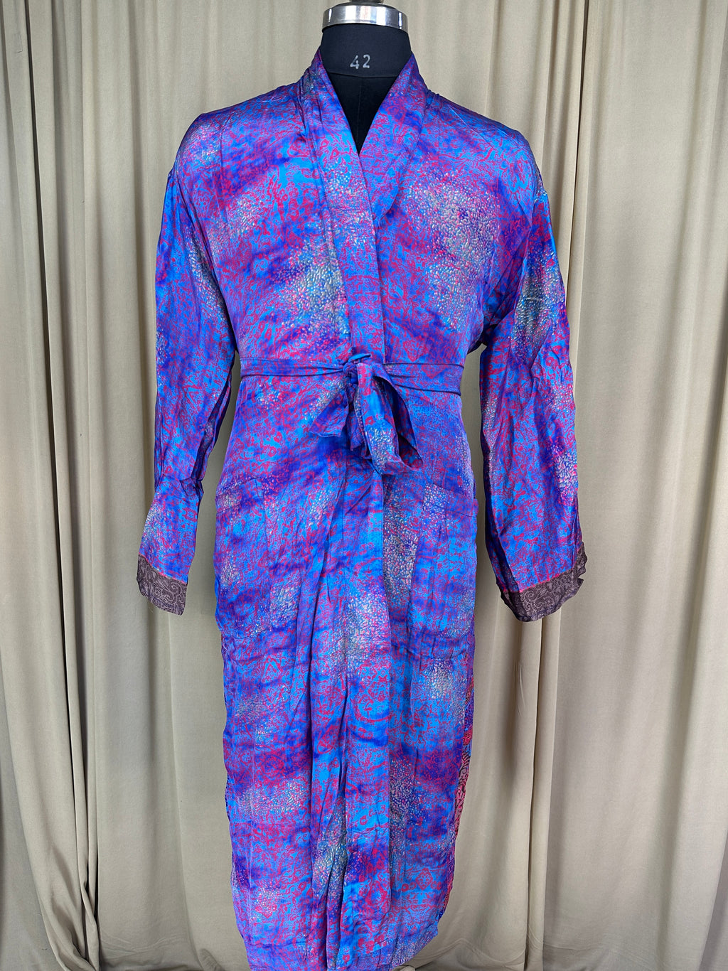 Men's Silky Kimono Robe in blue geometric