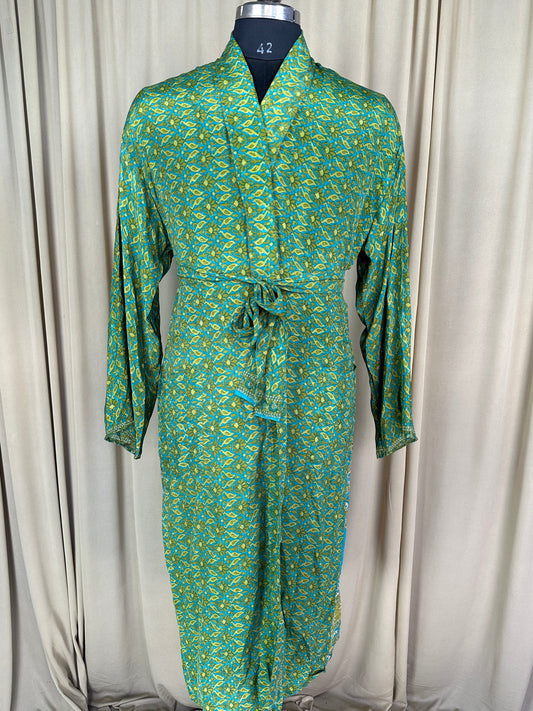 Silky Soft Men’s Kimono Robe | Masculine Elegant Classic Sustainable Vintage House Robe gift, Timeless Comfy Lounge Beach Wear | Blue Floral