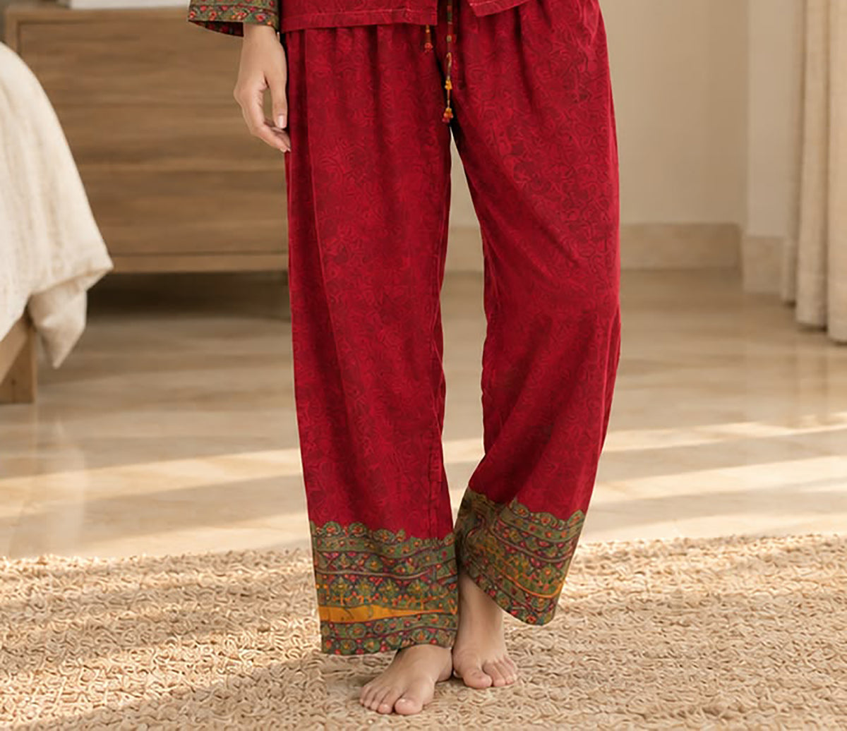 Boho Silk Sari Pajama Set, Colorful Handmade Loungewear for Women with Pockets, Short Sleeve Button Down Top, Drawstring Pants, Gift