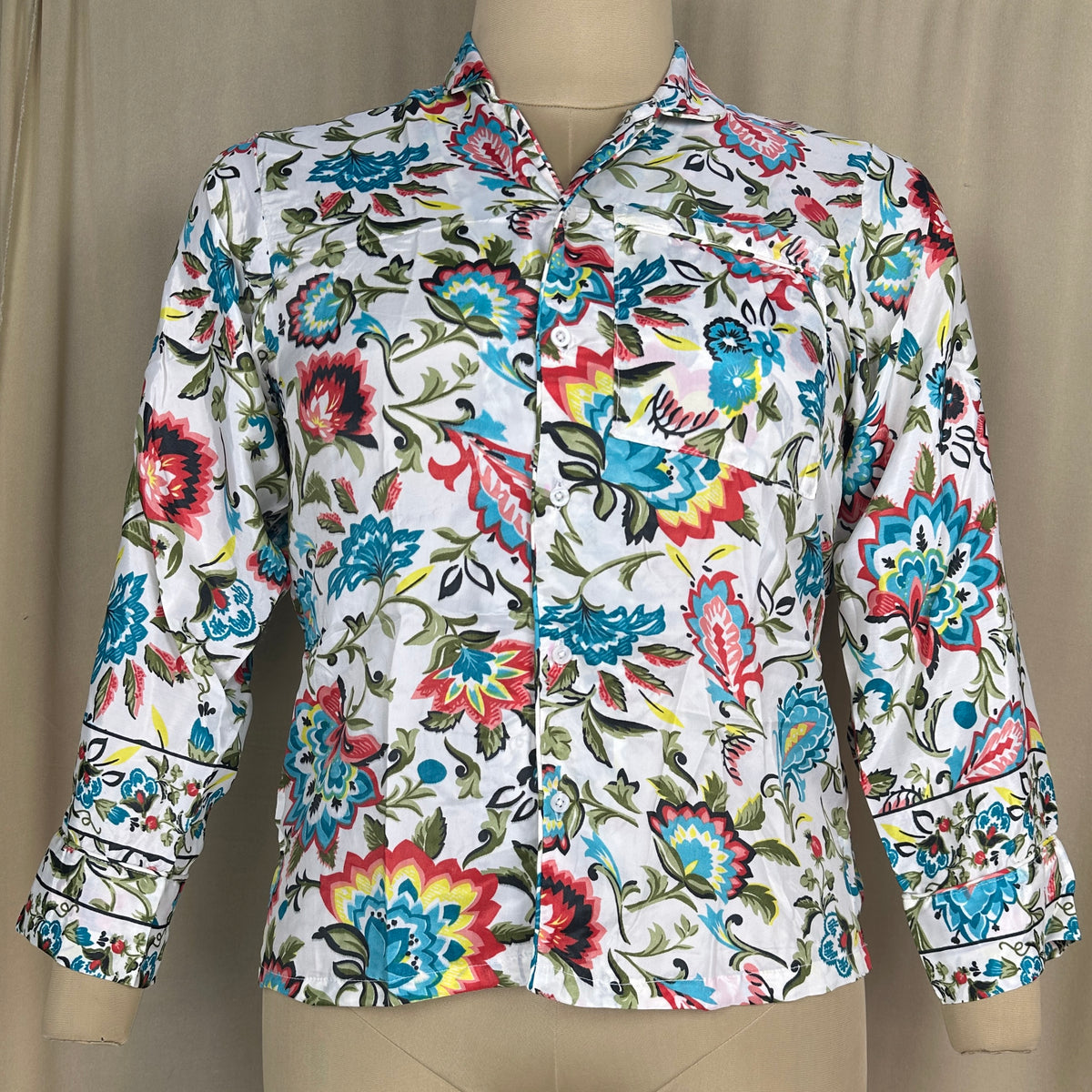 Silk Blend PJ Set |  White Floral Silky Soft Pajama Set