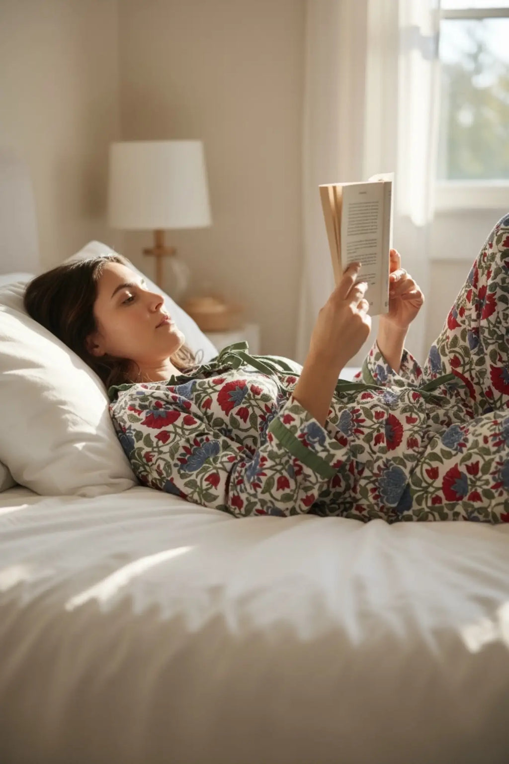 Women's block-printed Cotton Pajama Set in floral
