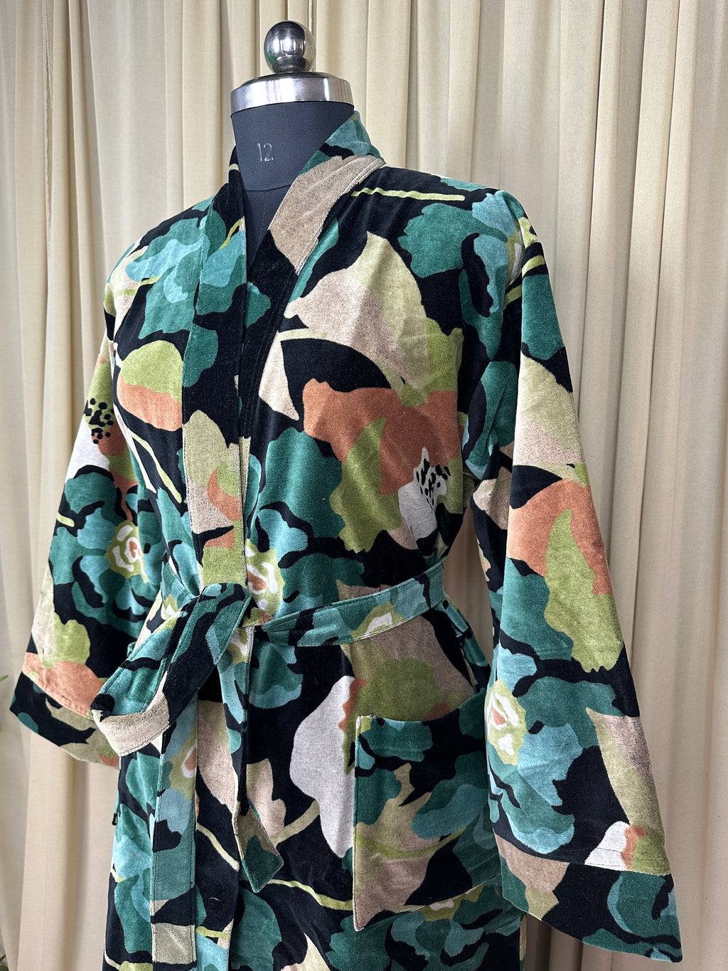 Luxury Velvet Kimono Unisex House Robe | Boho Jacket Autumn Winter Christmas Gift Elegant Reversible Silk Lined | Quirky Gown Black Floral