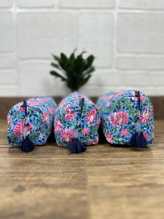 Block Print Toiletry & Makeup Bag | Quilted Wash Bag