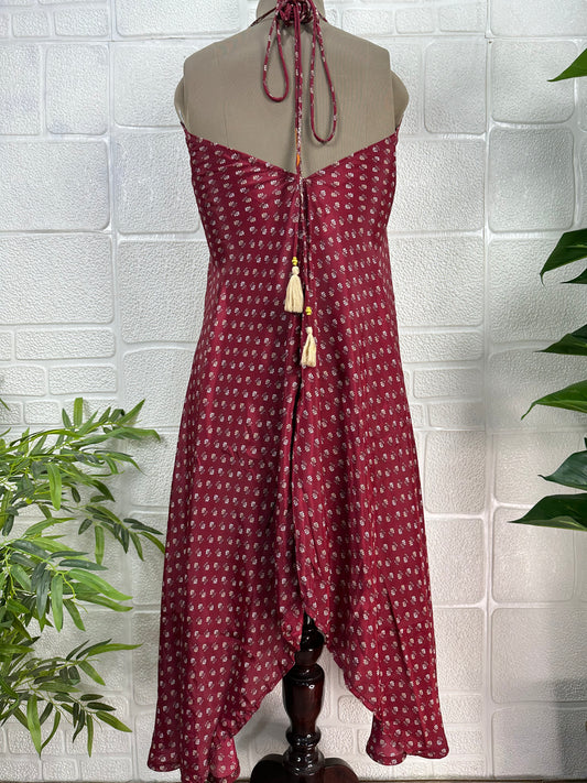 Handmade Floral Halter Maxi Dress: Vintage Boho Sundress