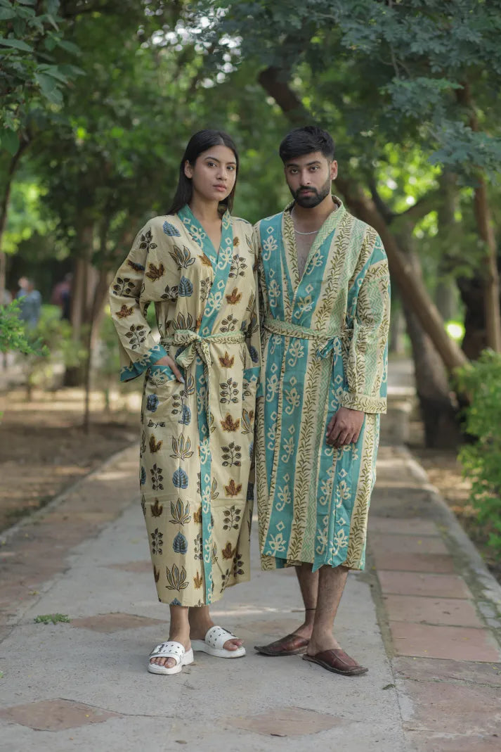 Menâ€™s Striped Cotton Kimono Robe, Long Boho Loungewear with Pockets, One Size Lightweight Breathable Spa Beach Resort Cover Up Dressing Gown