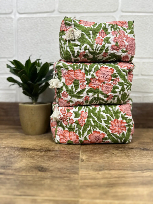 Block Print Toiletry & Makeup Bag | Quilted Wash Bag
