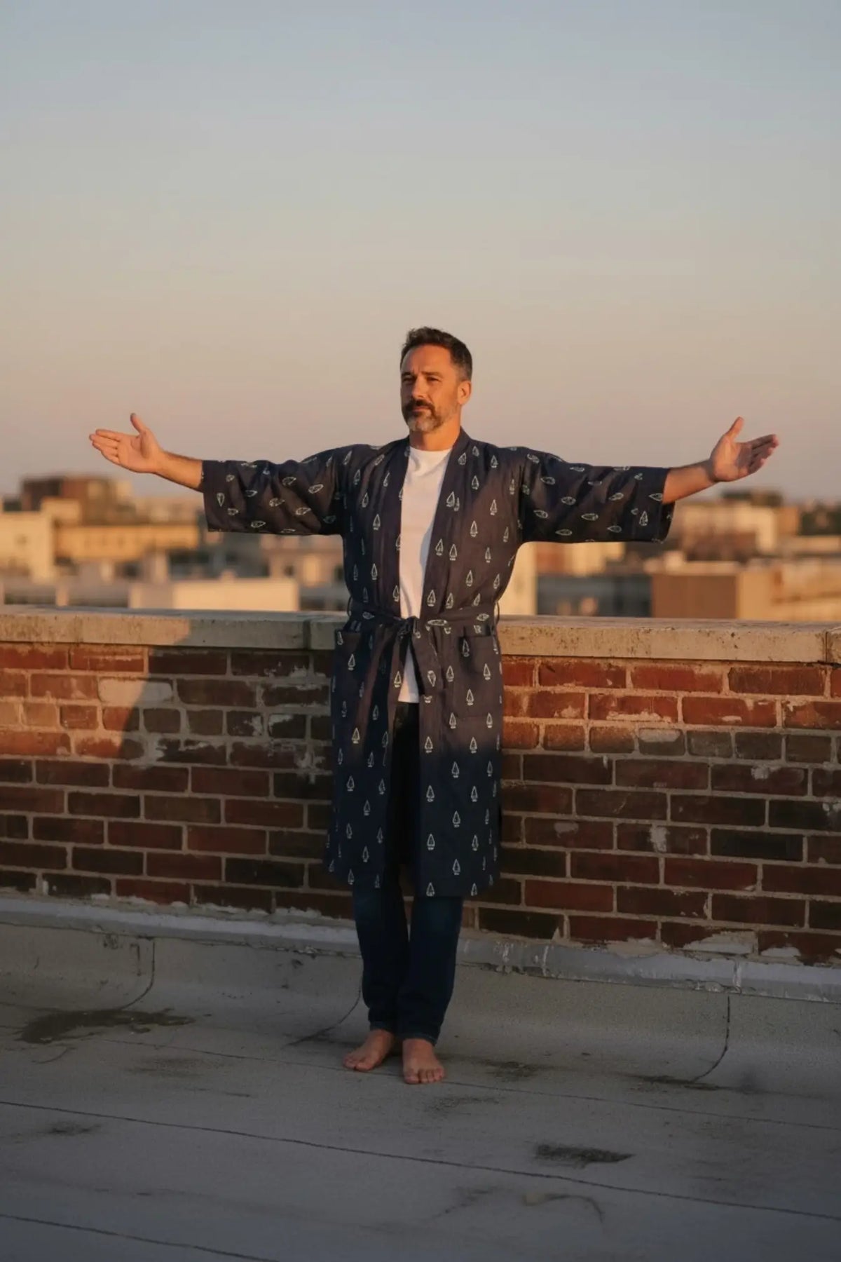 Pure Cotton Boho Men Kimono Robe | Geometric Luxury Dressing Gown Summer Loungewear, Onesie Unisex Bathrobe Relax Fit Beach Outfit Cardigan