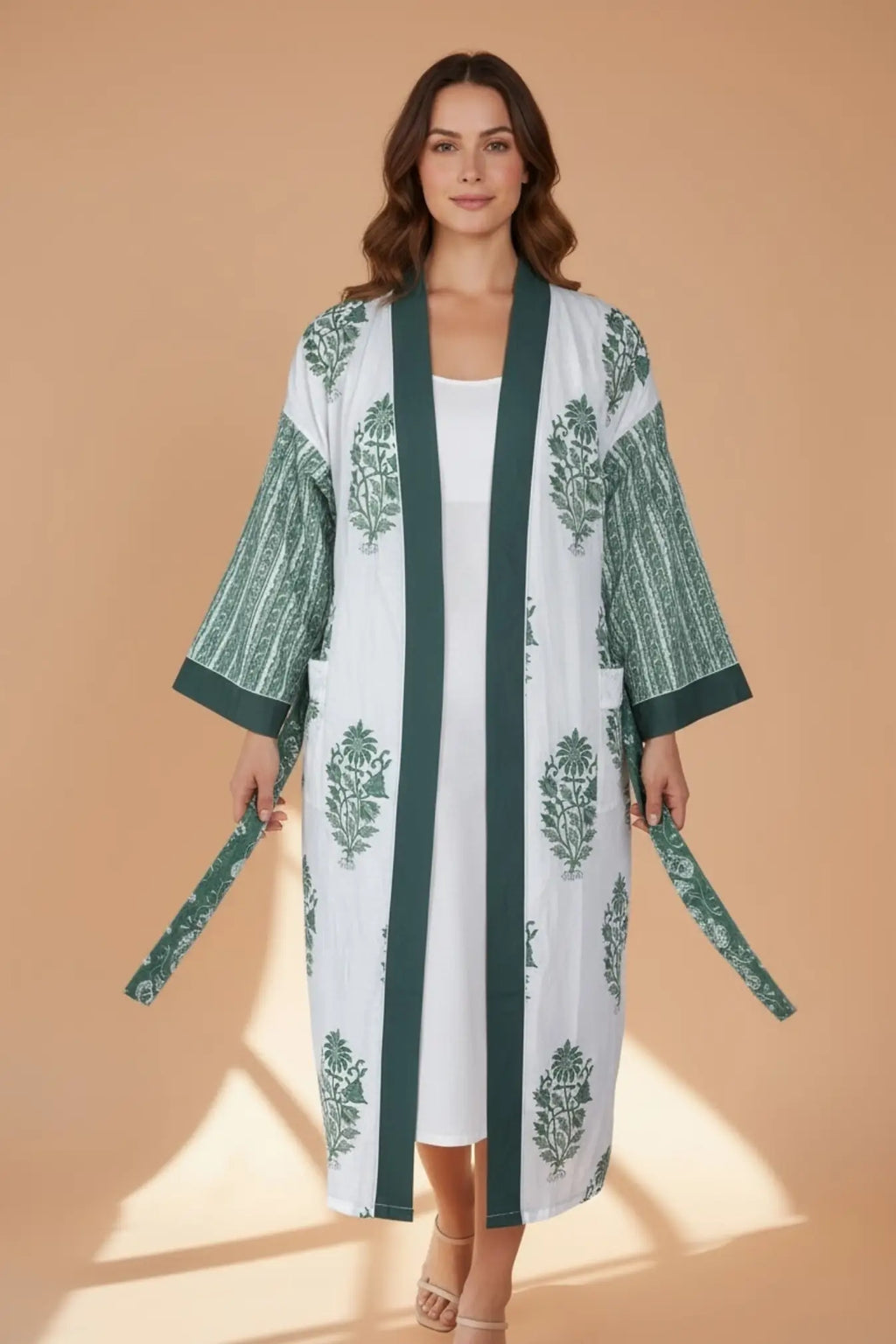 Women's block-printed Cotton Kimono Robe