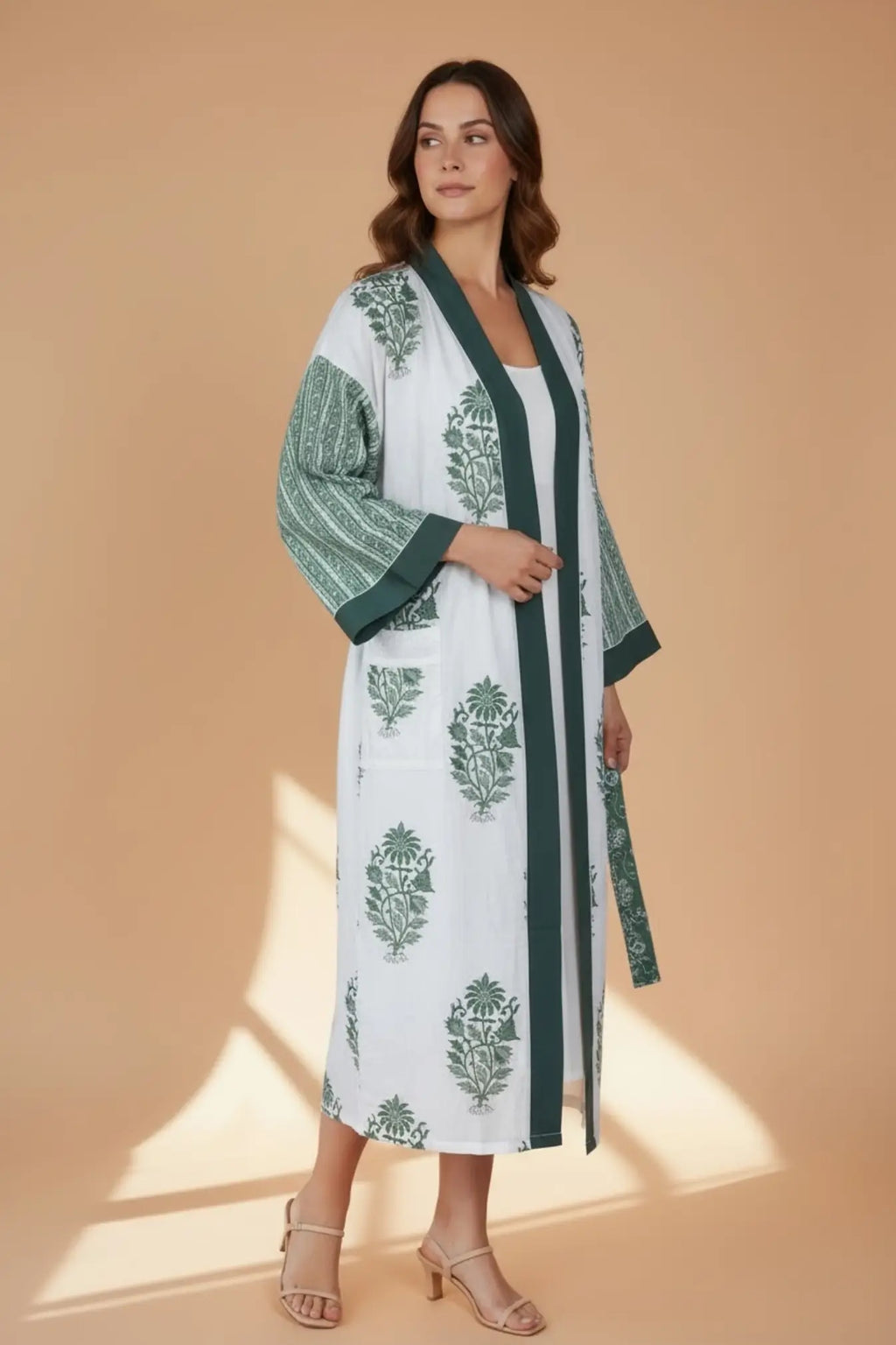 Women's block-printed Cotton Kimono Robe