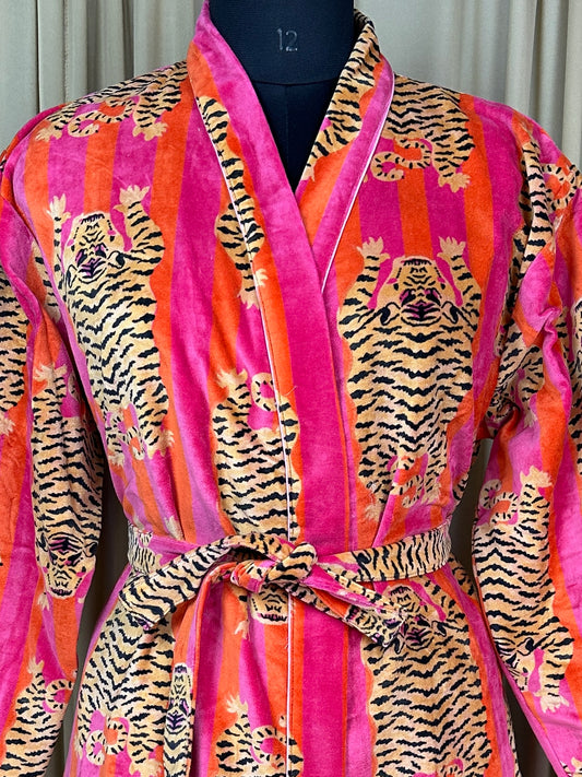 Luxury Velvet Kimono Unisex House Robe | Boho Jacket Autumn Winter Christmas Gift Elegant Reversible Silk Lined | Quirky Gown Animal print
