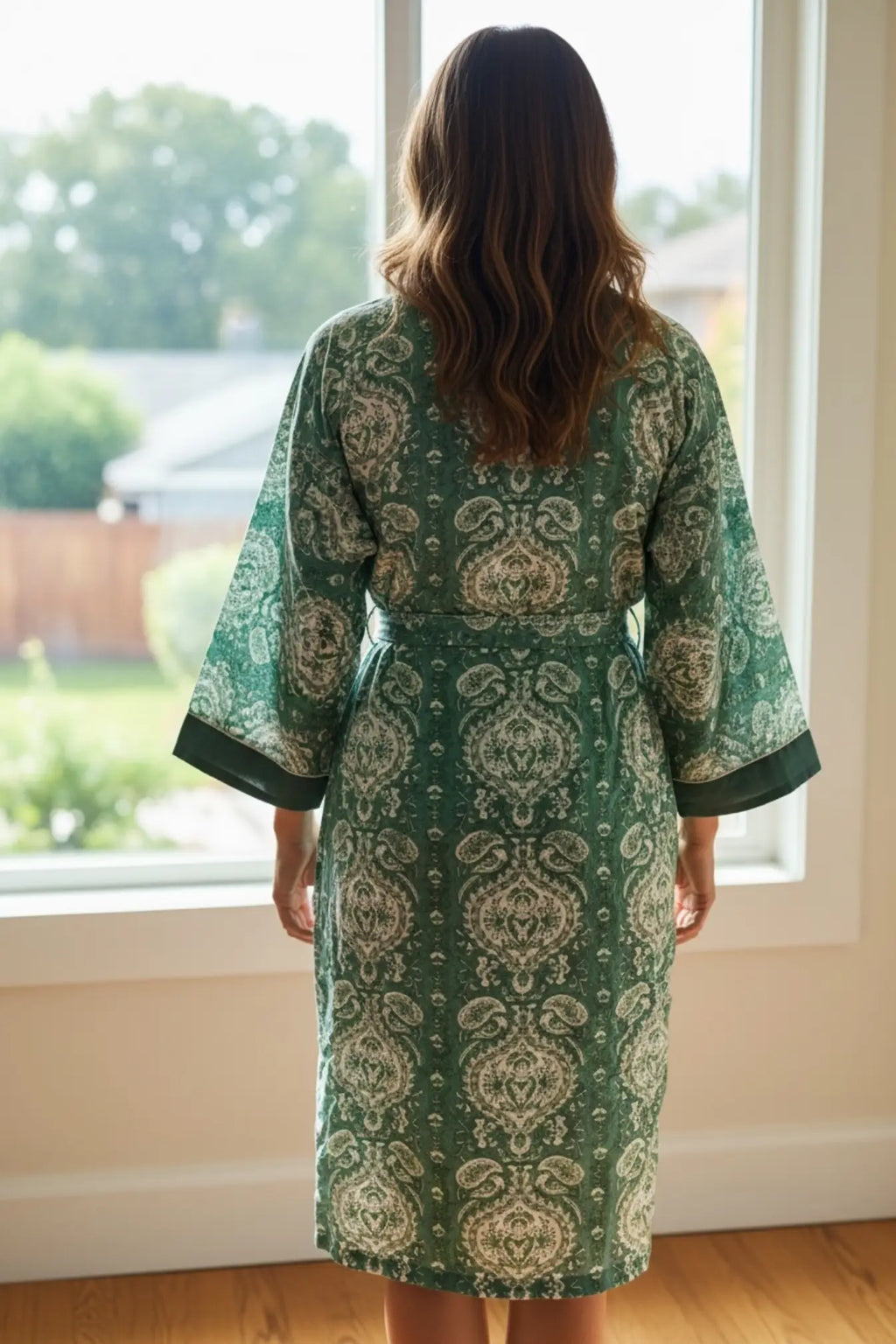 Women's block-printed Cotton Kimono Robe