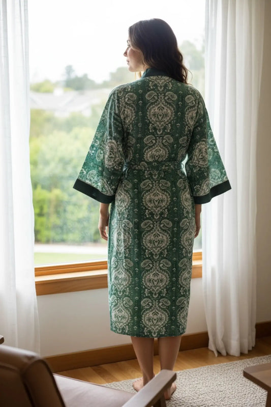 Pure Cotton Handblock Kimono | Indian Printed Summer House Robe, Boho Beach Coverup Kaftan, Bridesmaid Maternity Dressing Gown, Gift For Her