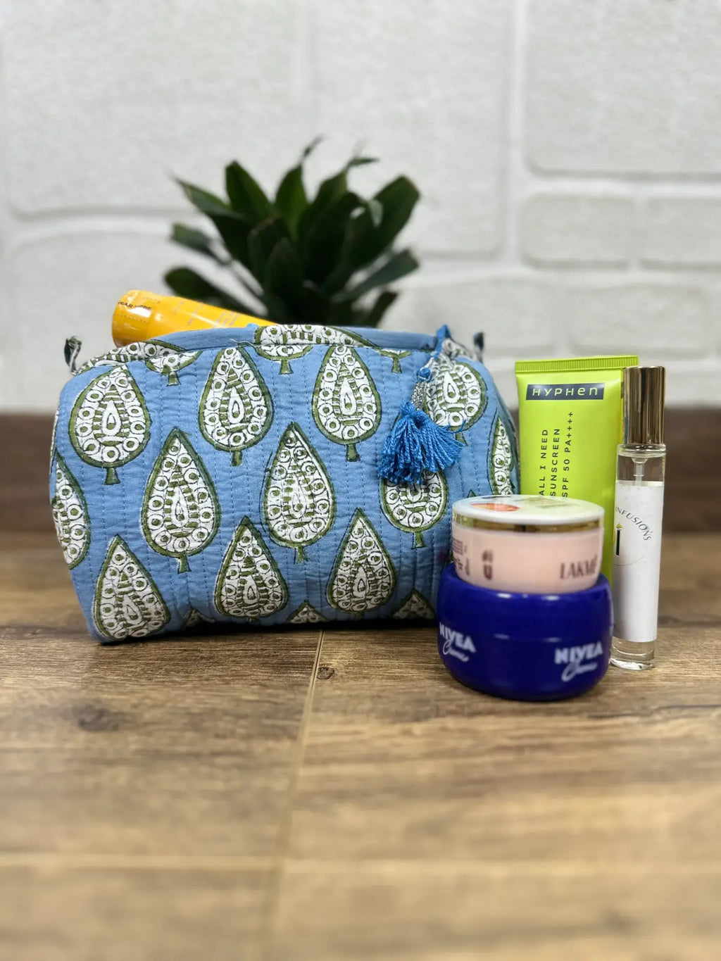 block-printed Toiletry & Makeup Bag