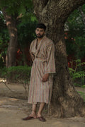 Men's Cotton Kimono Robe in striped with pockets