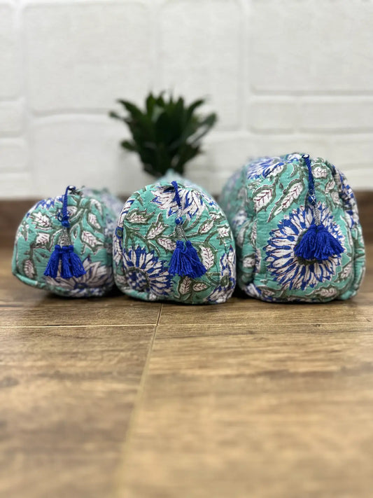 Block Print Toiletry & Makeup Bag | Quilted Wash Bag