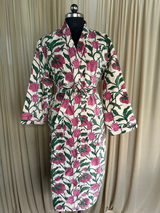 Luxury Velvet Kimono Unisex House Robe | Boho Jacket Autumn Winter Christmas Gift Elegant Reversible Silk Lined | Quirky Gown White Floral