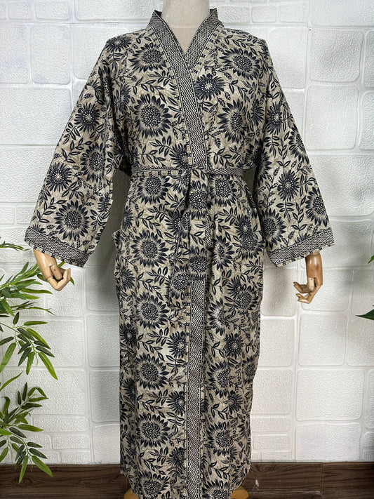 Floral Silk Blend Kimono Robe: Hand-Stitched Sari Fabric