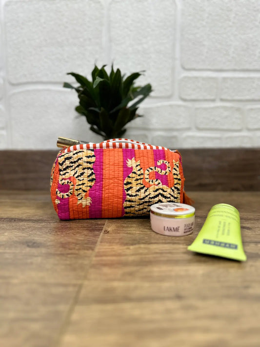 Block Print Toiletry & Makeup Bag | Quilted Wash Bag