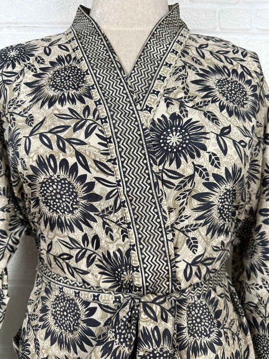 Floral Silk Blend Kimono Robe: Hand-Stitched Sari Fabric