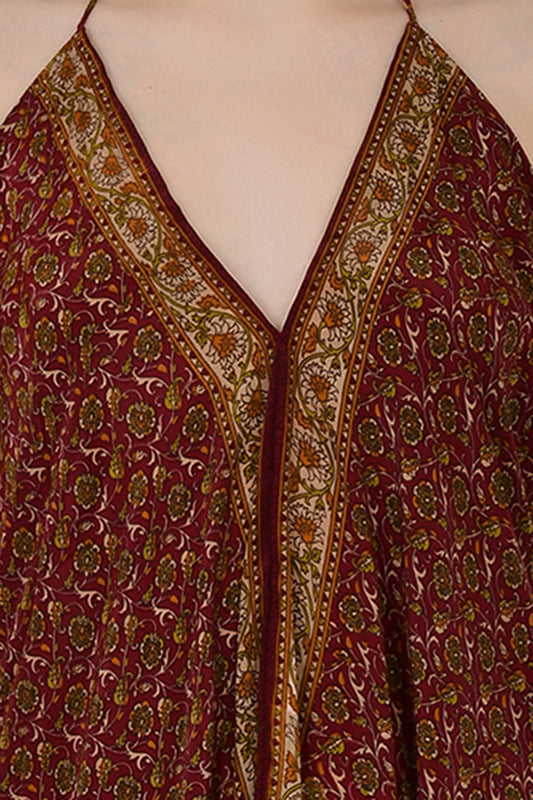 Handmade Floral Halter Maxi Dress: Vintage Boho Sundress