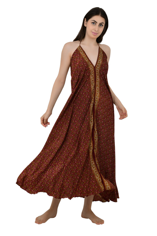 Handmade Floral Halter Maxi Dress: Vintage Boho Sundress